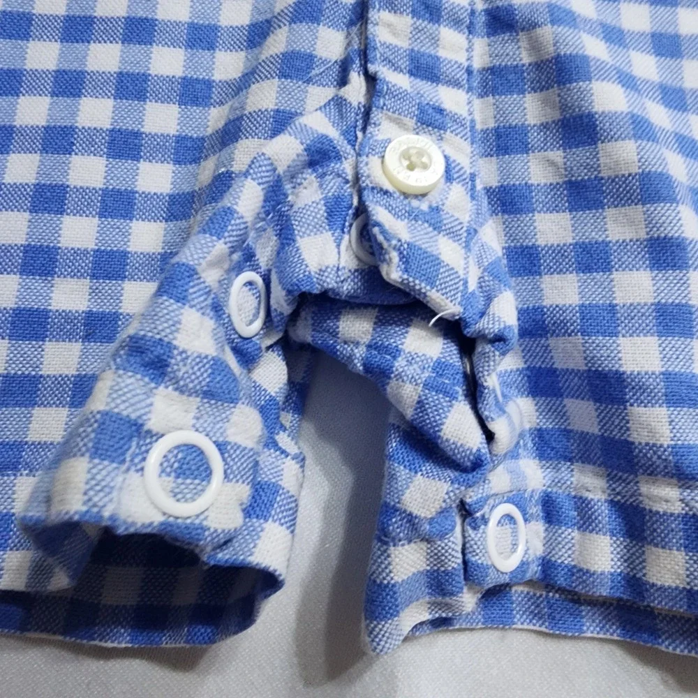 Ralph Lauren Baby Boys Blue Gingham Cotton Oxford Romper 3M Short Sleeve